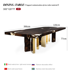 Chất Lượng Cao Vàng Thép Không Gỉ Bằng Gỗ Bàn Ăn Ghế Lớn <span class=keywords><strong>10</strong></span>-12 Chỗ Ngồi Hiện Đại Thiết Kế Sang Trọng Tùy Chỉnh Cho Khách Sạn - Product Image 6