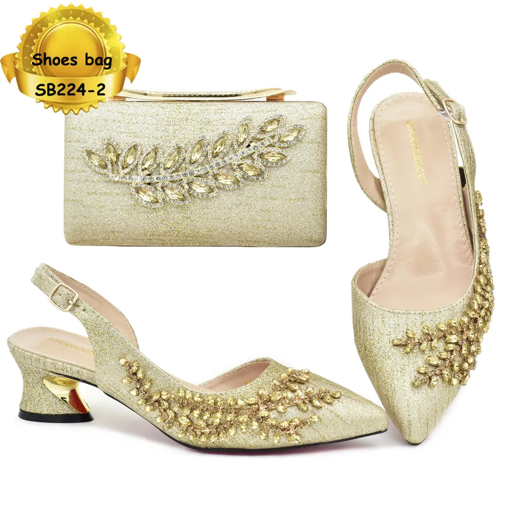High quality african designer Italian high heel shoes and bag set to match peach nigeria party shoe matching bags