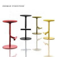 Tabouret de bar moderne minimaliste en métal noir mat avec repose-pieds, base à disque à un seul poteau, pour cuisine, bistrot, café