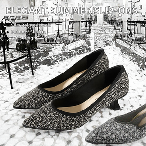 Women's Rhinestone Flat Pumps Pointed Toe Slip-On Dress <b>Shoes</b> Beaded Banquet Occasion Footwear - Product Image 2