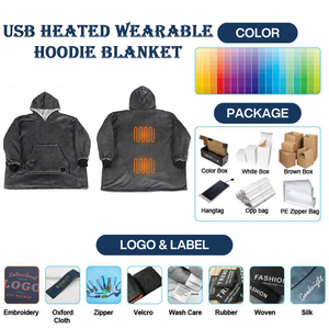 Oversized USB <strong>Heated</strong> Hoodie <strong>Blanket</strong> 3 Heat Levels Carbon Fiber Heating Wearable Electric <strong>Throw</strong> for Office Home Sofa - Product Image 4