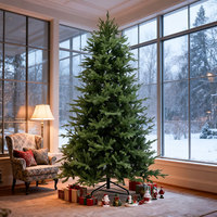 Sapin de Noël artificiel floqué pré-éclairé et pré-décoré avec traîneau du Père Noël et rennes