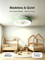 Ventilateur de plafond sans pales Yeyun à profil bas avec lumière LED, purificateur d'ions plasma, sûr pour la famille