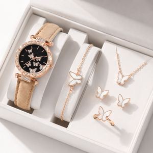 5PCS Women's Butterfly Gold Plated Trendy Wedding Engagement Jewelry Set <b>Watch</b> Ring <b>Necklace</b> Earrings Bracelet Without Box - Product Image 6