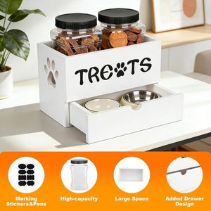 <span class=keywords><strong>Container</strong></span> de Armazenamento de Ração e Petiscos para Cães em Madeira Esculpida, <span class=keywords><strong>Container</strong></span> Quadrado Micro-ondas com 2 Potes para Petiscos, Presente para Proprietários de Animais - Product Image 4