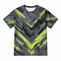 T-shirt 3D AOP pour homme 100% polyester gris anthracite et vert citron à chevrons, séchage rapide, respirant, col rond, OEM ODM