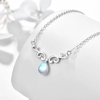 Bijoux fantaisie S925 argent sterling plaqué rhodium goutte d'eau collier de pierre de lune