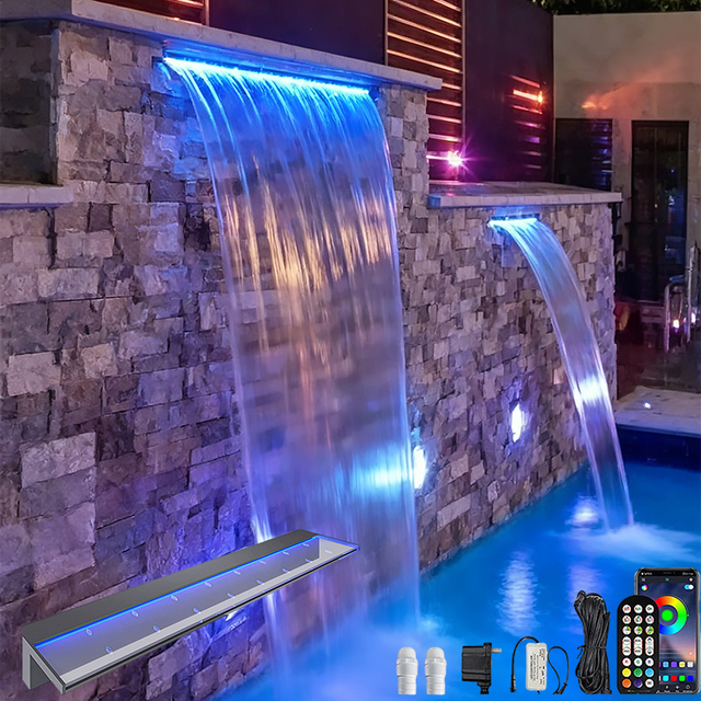 Waterfall Lighting LED Wall Light RGB Intelligent Remote Control for Indoor Outdoor Fountain Entrance Pool Water Feature Lights