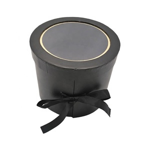 Hot Bán Xi Lanh Florist Hộp Di Động Màu Đen Vòng Hoa Hat Hộp Hoa Hộp Quà Tặng Với Cửa Sổ Rõ Ràng - Product Image 2