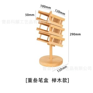 <b>Solid</b> <b>Wood</b> Multi Layer Storage Rack Pen Holder For Office <b>Desk</b> Student Stationery Round Shelf - Product Image 4
