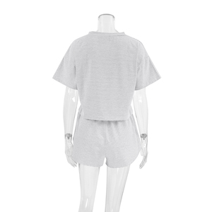 Set di pigiami a righe Casual estivo da donna O collo morbido con spacco Shorts da donna vestiti da <span class=keywords><strong>casa</strong></span> pigiami di cotone larghi da donna - Product Image 5