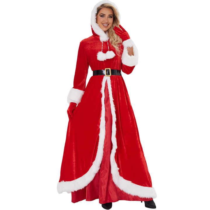 2025 Women Santa Costumes Warm Christmas Queen Cosplay Dress with Accessories