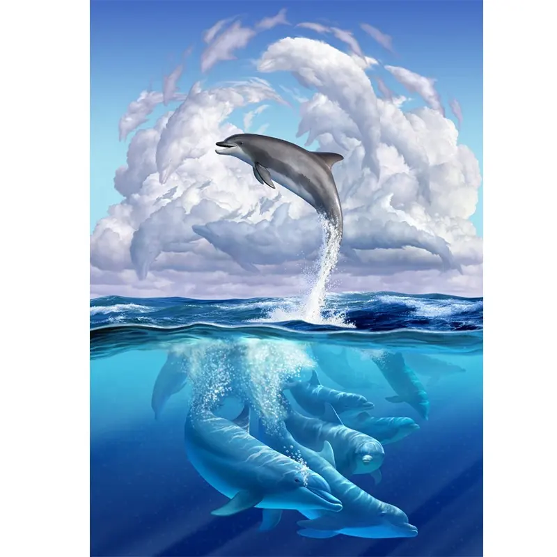 Custom Diy Mozaïek Diamant Painting Dolfijnen Zee Wereld Vis Korte Pluis Canvas Kunst Diamant Schilderij Kits Voor Volwassenen