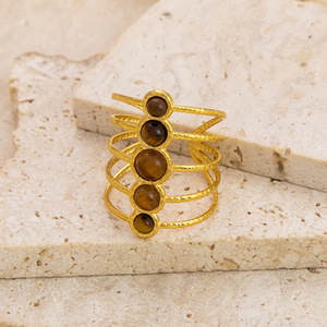 Fashion <b>Rings</b> Natural Stone <b>Titanium</b> Steel 18k Gold Plated Geometric Design Bezel Setting Women's Party Jewelry - Product Image 4