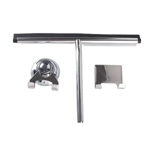 Shower Squeegee Stainless Steel Window Squeegee Shower Cleaner with Self Adhesive Hook and Replaceable Wiper Blades