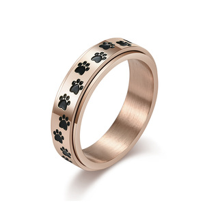 Puppy Paw Print Rotating Stress Relief <b>Ring</b> Unisex Jewelry Gift Steel Gold Rose Gold Animal Pattern - Product Image 5