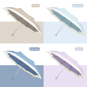 Parapluie de voyage minimaliste coréen avec bordure contrastée, protection UV UPF30+, coupe-vent, pliable en 3 sections, pour soleil et pluie - Product Image 2