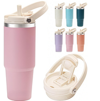 Mug Kopi Travel Terisolasi Vakum Stainless Steel Pengiriman Cepat, Mulut Lebar 40oz dengan Gagang