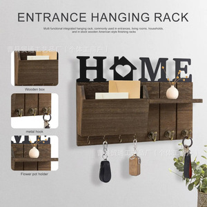 Wooden <b>Wall</b> Mounted Storage Rack Solid Wood <b>Key</b> Organizer With <b>Hooks</b> For Entryway Home Decoration - Product Image 3