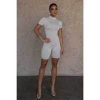 2022 Zomer Half Hoge Hals Bodycon Een Stuk Korte Jumpsuit Voor Vrouw Katoen Gebreide Bodysuits Vrouwen
