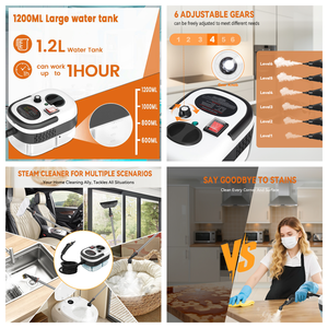 Podofo 2500W Handheld Steam Cleaner Clean 1.2L large water tank 6 Adjustable <b>Gears</b> For Kitchen Home Tools - Product Image 2