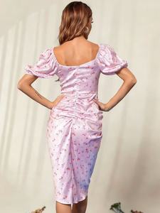 Abito Midi Casual Elegante con Stampa Ditsy Double <span class=keywords><strong>Crazy</strong></span>, Collo Quadrato, Spacco sulla Coscia, Balze e Vestibilità Aderente, Eco-Friendly, Collezione 2022 - Product Image 3