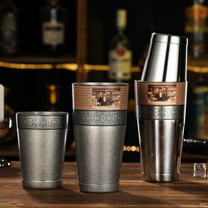 Cocteleras Boston de Acero Inoxidable 304 con Grabado, Mezclador Americano con Patrón de Chevron <span class=keywords><strong>Chaplin</strong></span> para Bar - Product Image 3