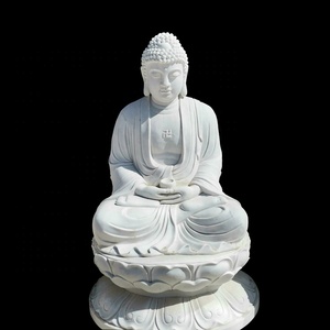 Statue de bouddha antique en marbre blanc, statue de bouddha, vraie pierre chariot - Product Image 4