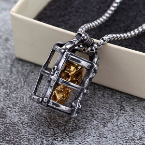 Colgante de acero inoxidable con diseño de jaula de prisión y calavera dorada para hombres y mujeres, collar de moda, regalo, joyería - Product Image 2