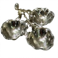 Ensemble de bols de service en métal faits à la main, design vintage en forme de feuille, surface polie, finition argentée, plat de service décoratif pour aliments