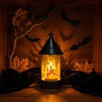 Wondise Halloween Projection Snow Globe Timer Baterai Dapat Dioperasikan Lampu Berputar Air Berkilauan Patung Lentera Lampu Suasana Kastil