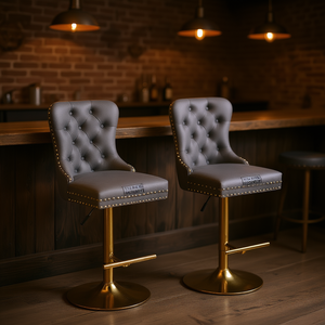 Sillas de Bar Modernas de Terciopelo DB A&A Furniture, Altura Ajustable de 25-33 Pulgadas, Base de Metal Dorado, Tapicería Acolchada, Estilo Rústico - Product Image 2