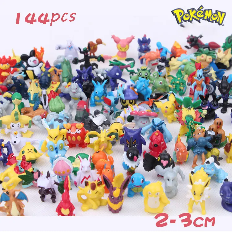 Venta al por mayor 144 piezas no duplicadas dibujos animados Anime Poke Mon Pikachu Eevee Mini figura de acción modelo conjunto para la colección de juguetes cápsula