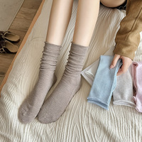 Nouvelles chaussettes longues pour femmes automne/hiver, couleur unie, bord roulé, coupe ample, post-partum, mélange de coton, absorbant la transpiration, mi-mollet