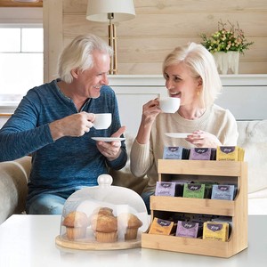 Estante de almacenamiento de bolsitas de té de bambú de madera, organizador de escritorio de 3 niveles para cápsulas de té y café, estante para bebidas - Product Image 3