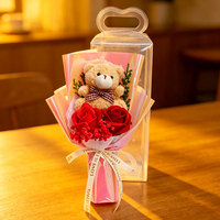 Cadeau transfrontalier pour la Saint-Valentin : Bouquet de savons artificiels gaufrés faits main, style ours en peluche et rose, boîte cadeau créative Qixi