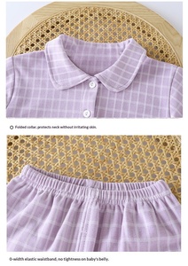 Ensemble de pyjamas pour enfants style coréen, cardigan à carreaux simple pour garçons et filles, vêtements d'intérieur à revers, deux pièces, chaud, en polyester - Product Image 6