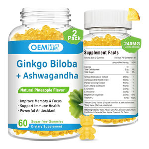 OEM <b>Pineapple</b> Flavor Antioxidant Ginkgo Biloba Supplement 240mg Gummies for Adults Improve Mood and Focus Brain Health - Product Image 1