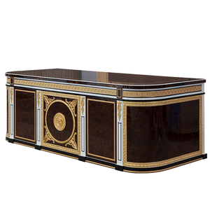 Table de bureau de luxe classique de directeur général de haute qualité noir et or en bois ensemble table et chaises de bureau de patron meubles - Product Image 3