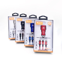 Promoción VEECLE 5V 2.4A cargador de coche USB dual con cable trenzado 3 en 1 cable de carga para iPhone, Samsung