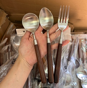 304 Stainless Steel Spoon Fork <strong>Set</strong> Walnut <strong>Handle</strong> Modern Disposable Household Western Dining Utensils for Parties <strong>Children</strong> - Product Image 2