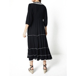 Vestido Midi Bohemio Bordado de Gran Venta con Escote en V Elegante, Manga 3/4 y Dobladillo con Volantes Escalonados, Vestido de Verano para Mujer - Product Image 2