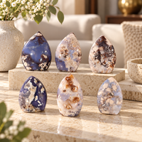 Ornement Goutte d'Eau en Agate Bleue Sakura, Pierre de Cristal Polie, Décoration d'Intérieur, Présentoir de Bureau, Cadeau