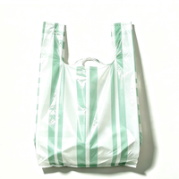 Sac gilet jetable en PEHD rayé vert menthe épaissi, pliable, étanche, pour courses quotidiennes et emballage plastique