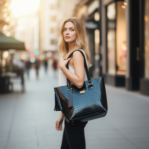 Bolso Crocco para Mujer Fana Julia, Negro, PVC, Impermeable, con Borlas, Accesorio de Moda - Product Image 2