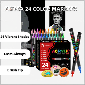 ปากกาเพ้นท์อะคริลิค <span class=keywords><strong>Flysea</strong></span> 24 สี แบบถาวร หัวพู่กัน 6 มม. สำหรับเขียนบนไม้ หิน แก้ว ผ้าใบ หิน ผ้า โลหะ เซรามิก - Product Image 2