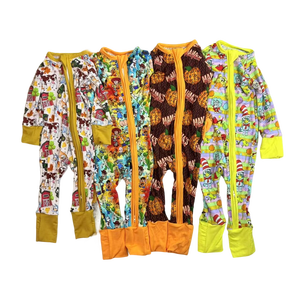 Romper bayi organik, piyama ritsleting bambu kustom Onesie dua arah ritsleting baju tidur bayi Zippy pakaian bayi cetak pakaian bayi - Product Image 2