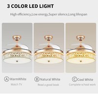 2016 42 pouces ventilateurs de plafond en cristal lumières 110 220v décoratif sans lame moderne tricolore télécommande maison Led concepteur rond