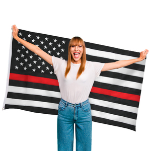 Heavy Polyester Nylon Embroidered Printing <strong>Custom</strong> <strong>United</strong> State Thin Red Blue and White Line Large Black 3x5 American Flag - Product Image 1