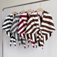 Poncho triangulaire noué en fausse pashmina rayée, coupe-vent, pour femme, en tricot, châle cape à nouer devant, en polyester, pour adulte, enveloppant.